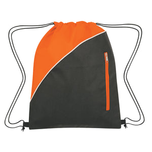 Non-Woven Drawstring Pack With Front Zipper - Orange