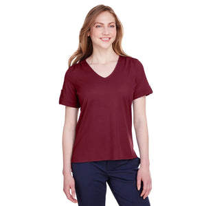 Ladies' CrownLux Performance™ Plaited Rolled-Sleeve Top - Burgundy