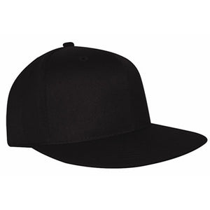 NU-FIT® "Flat" peak acrylic/spandex serge fitted cap - Custom Embroidered - KC3009 (Black)