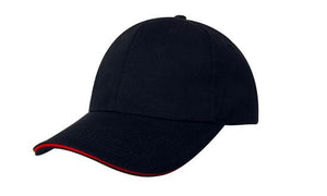 6 Panel Chino Twill Cap with Sandwich - Custom Embroidered - HP_4080 - Navy with Red