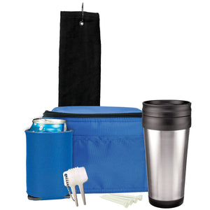 Deluxe Golf Gift Set - Black Towel, Royal Bag, Royal Can Cooler