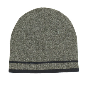 Knit Beanie With Double Stripe - Gray With Black