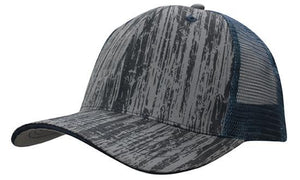 6 Panel Woodprint Poly Twill Tone Mesh Cap - Custom Embroidered - Navy/charcoal