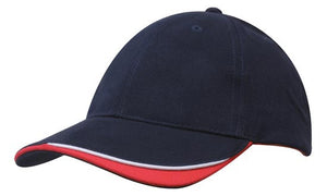 6 Panel HBC Cap with Peak Indent & Sandwich - Custom Embroidered - HP_4167 - Navy with White and Red