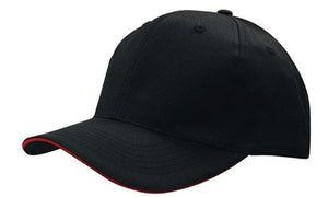 6 Panel Cap Breathable P-Twill with Sandwich - Custom Embroidered - HP_4009 - Black with Red