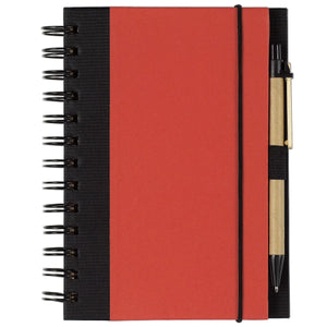 Eco-Friendly 5" X 7" Spiral Notebook & Pen - Red With Black