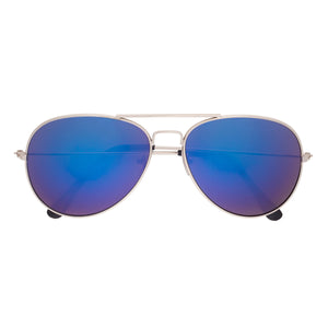 Color Mirrored Aviator Sunglasses - Silver With Blue