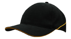 6 Panel BHC Cap Sandwich & Crown Piping - Custom Embroidered - HP_4103 - Black with Gold