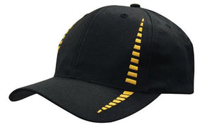 6 Panel Cap Breathable P-Twill Emb Checks - Custom Embroidered - HP_4010 - Black with Gold