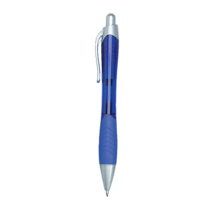 Rio Ballpoint Pen With Contoured Rubber Grip - Translucent Blue