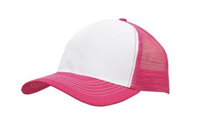 6 Panel Mesh Back Cap Breathable P-Twill - Custom Embroidered - HP_3819 - White with Pink