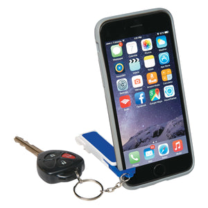 Bottle Opener/Phone Stand Key Chain - White With Blue