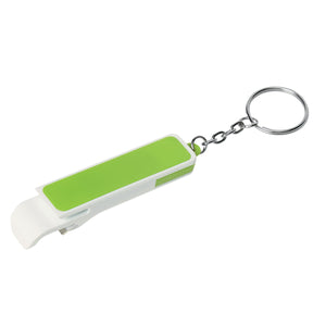 Bottle Opener/Phone Stand Key Chain - White With Lime