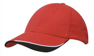 6 Panel HBC Cap with Peak Indent & Sandwich - Custom Embroidered - HP_4167 - Red with White and Black