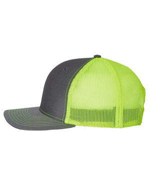 Richardson 112 Adjustable Snapback Trucker Cap - Charcoal With Neon Yellow