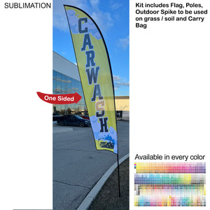 13' Medium Feather Flag Kit, Full Color Graphics, Outdoor Spike base and Bag Included - White