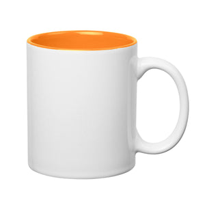 11 Oz. Colored Stoneware Mug - Solid/Two-Tone - White With Orange Inner