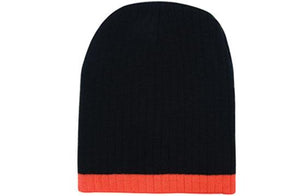 Two Tone Cable Beanie - Custom Embroidered - HP_4195 - Black with Orange