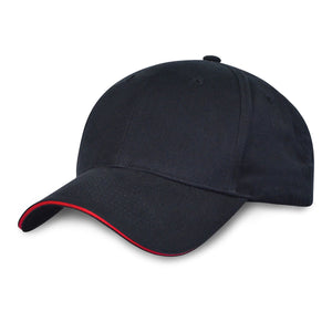 Constructed Mid Weight Brushed Cotton Twill Sandwich Cap - Black With Red