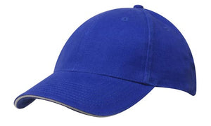 6 Panel Brush Heavy Cotton Sandwich Peak Cap - Custom Embroidered - HP_4210 - Royal with White