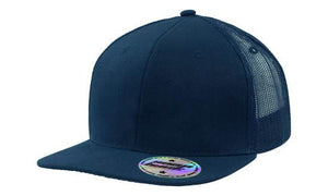 6 Panel Mesh Back Cap with Flat Peak - Custom Embroidered - HP_3816 - Navy