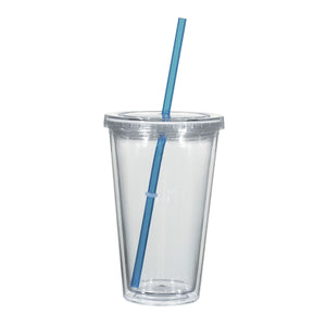 16 Oz. Newport Acrylic Tumbler With Straw - Clear with Teal