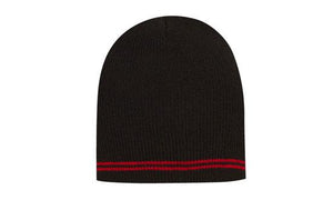 Skull Acrylic Beanie with - Stripes - Custom Embroidered - HP_4259 - Black with Red