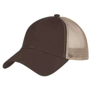 Washed Cotton Mesh Back Cap - Brown With Khaki