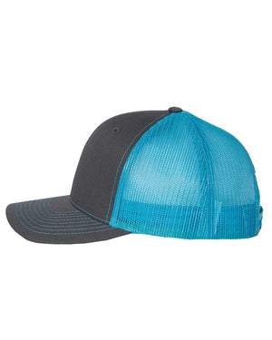 Richardson 112 Adjustable Snapback Trucker Cap - Charcoal With Neon Blue