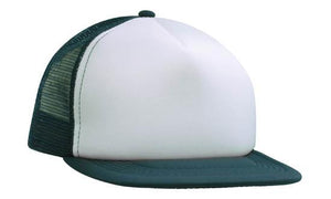 5 Panel Mesh Back Cap with Flat Peak - Custom Embroidered - White With Navy