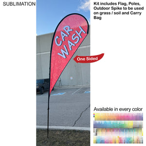 12' Medium Tear Drop Flag Kit, Full Color Graphics, Outdoor Use Spike base and Bag Included - White