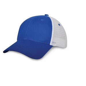 6 Panel Light Brushed Trucker Cap - Royal With White