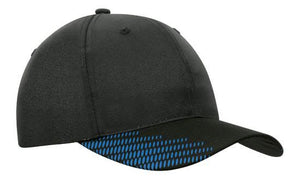 6 Panel Breathe P-Twill with Peak Print Cap - Custom Embroidered - HP_4007 - Black with Cyan