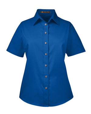 Harriton Ladies' Easy Blend™ Short-Sleeve Twill Shirt with Stain-Release