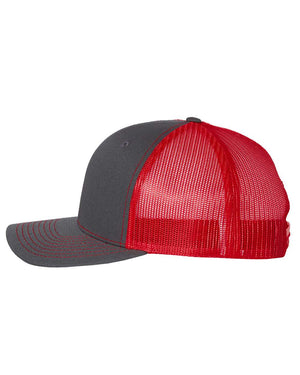 Richardson 112 Adjustable Snapback Trucker Cap - Charcoal With Red