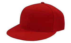 6 Panel American Twill Flat Peak Cap - Custom Embroidered - Red