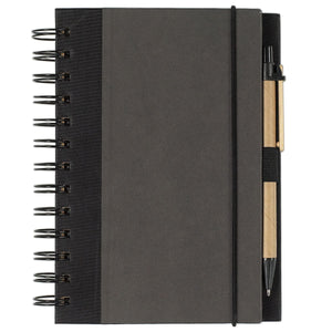 Eco-Friendly 5" X 7" Spiral Notebook & Pen - Charcoal With Black