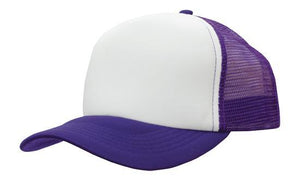 Mesh Back Baseball Cap - Custom Embroidered - White with Purple