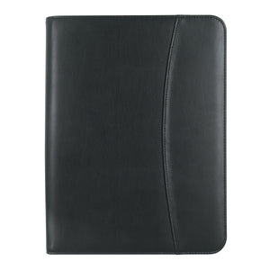 Leather Look 8 ½" x 11" Zippered Portfolio With Calculator - Black