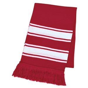 Two-Tone Knit Scarf With Fringe - Red