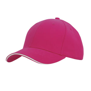 6 Panel Brush Heavy Cotton Sandwich Peak Cap - Custom Embroidered - HP_4210 - Pink with White