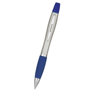 Twin-Write Pen With Highlighter (Silver With Blue)