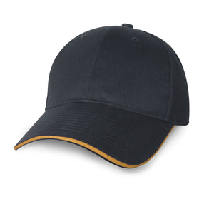 Constructed Mid Weight Brushed Cotton Twill Sandwich Cap - Black With Gold