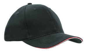 6 Panel HBC Double Sandwich Cap - Custom Embroidered - HP_4212 - Black with White and Red