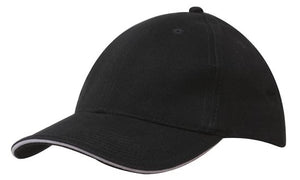 6 Panel Brush Heavy Cotton Sandwich Peak Cap - Custom Embroidered - HP_4210 - Navy with White