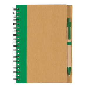 Eco-Inspired Spiral Notebook & Pen - Natural With Lime