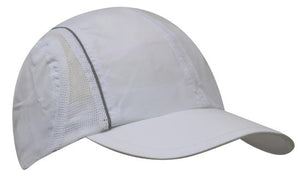 4 Panel Sports Cap with Mesh Inserts and Frabic Covered Touch Strap - Custom Embroidered - White