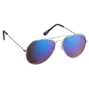 Color Mirrored Aviator Sunglasses - Silver With Blue