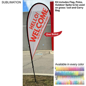 9' Small Tear Drop Flag Kit, Full Color Graphics, Outdoor Use Spike base and Bag Included - White