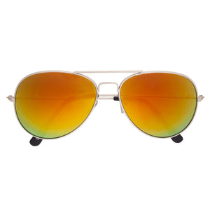 Color Mirrored Aviator Sunglasses - Silver With Red